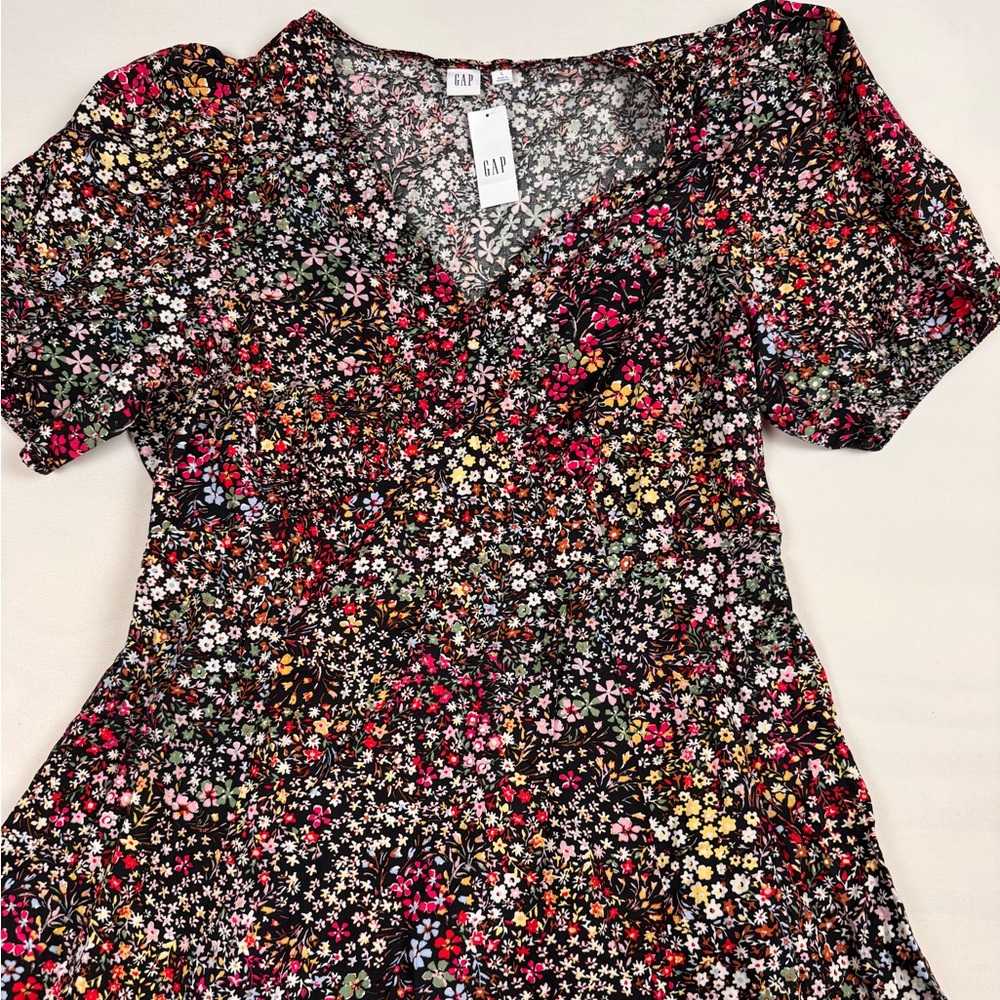 NWT Gap Puff Sleeve V-Neck Pink Floral Maxi Dress Women’s L Retail $79 - Picture 4 of 7